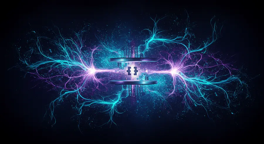 Abstract representation of Quantum Neural Networks, blending quantum computing elements like qubits and entanglement with neural network structures.